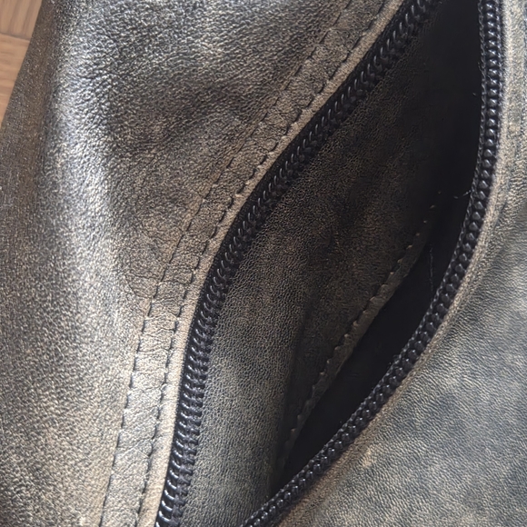 CANADIAN VINTAGE Distressed, Brown Leather Assymetrical Jacket by OCEAN WEST - Picture 6 of 16